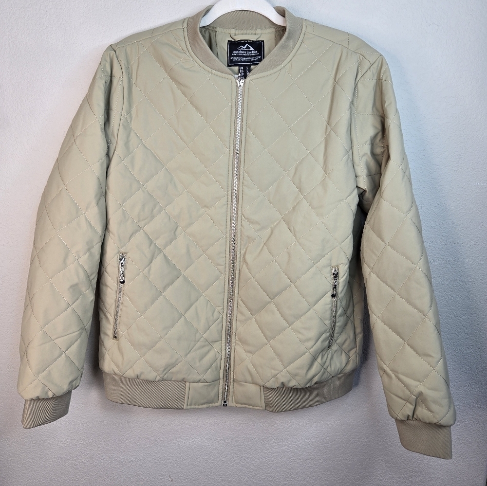 Magcomsen Women's Lightweight Jacket Sz L Khaki Beige Stitch Quilted Pockets - Picture 7 of 12
